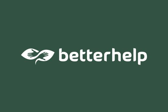 BetterHelp logo on a green background, representing online mental health therapy services.