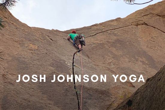 A climber ascending a rock face, representing Josh Johnson Yoga’s approach to movement, mindfulness, and resilience.